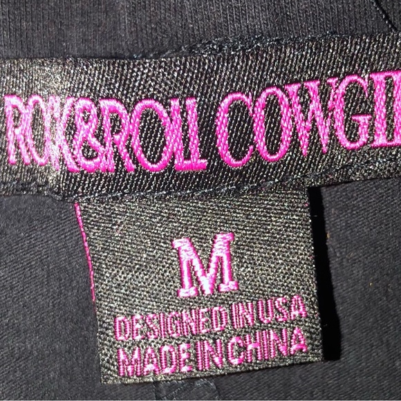 Rock & Roll Cowgirl Stretch/Flare/Fringe Black Pants Size M - Picture 4 of 5